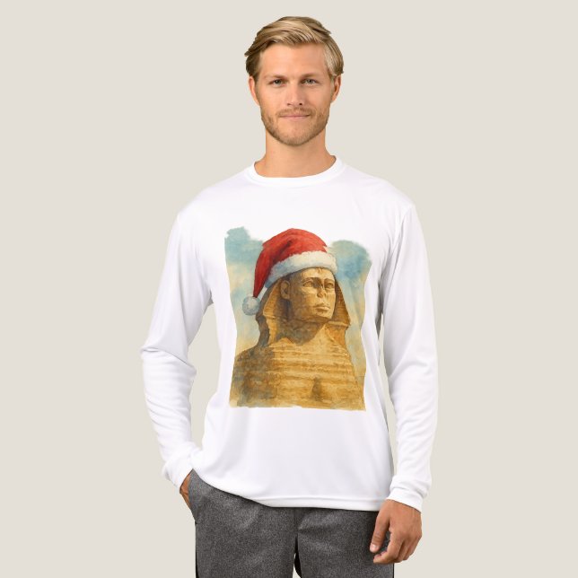 Santa Hat Sphinx Egyptian Christmas & New year art Tri-Blend Shirt (Front Full)