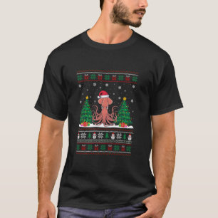 Santa Hat Squid Christmas Tree Lights Ugly Sweater