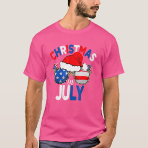 Santa Hat Sunglasses Christmas In July Summer T-Shirt