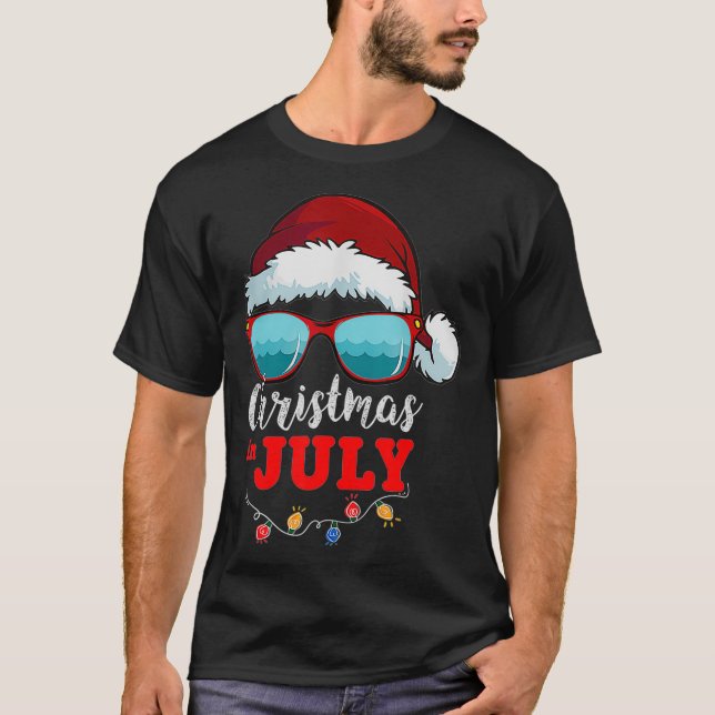 Santa Hat Sunglasses Summer Christmas In July  (2) T-Shirt (Front)