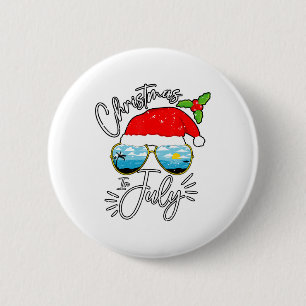 Santa Hat Sungles Summer Vacation Christmas In Jul 6 Cm Round Badge