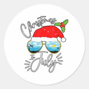 Santa Hat Sungles Summer Vacation Christmas In Jul Classic Round Sticker