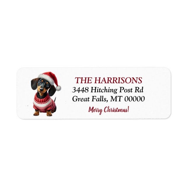 Santa Hat Sweater Dachshund Return Address (Front)
