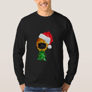 Santa Hat Swinger Upside Down Pineapple Mask Long  T-Shirt