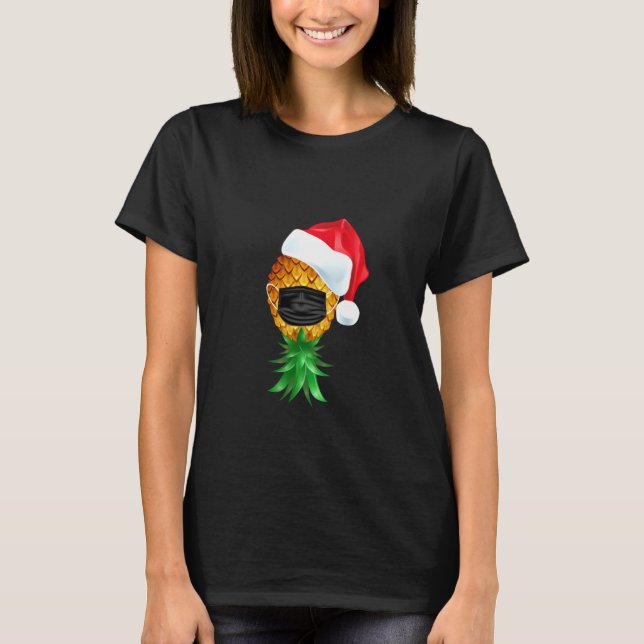 Santa Hat Swinger Upside Down Pineapple Mask Long  T-Shirt (Front)