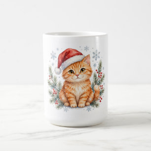 Santa Hat Tabby Cat Christmas Coffee Mug