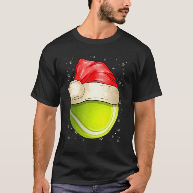 Santa Hat Tennis Christmas Cute Sport  Ugly Xmas T-Shirt (Front)