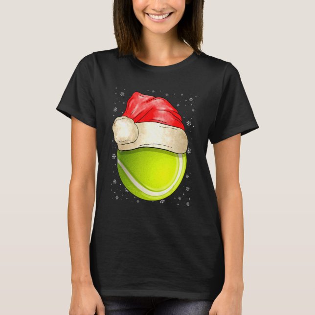 Santa Hat Tennis Christmas Cute Sport  Ugly Xmas T-Shirt (Front)