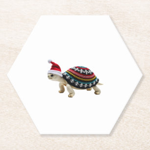 Santa Hat Tortoise - Vintage Sea Turtle Xmas Ugly Paper Coaster