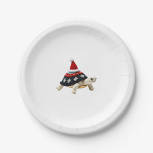 Santa Hat Tortoise - Vintage Sea Turtle Xmas Ugly  Paper Plate