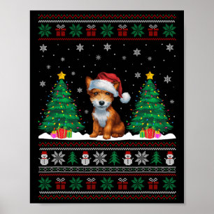 Santa Hat Toy Fox Terrier Dog Xmas Tree Lights Ugl Poster