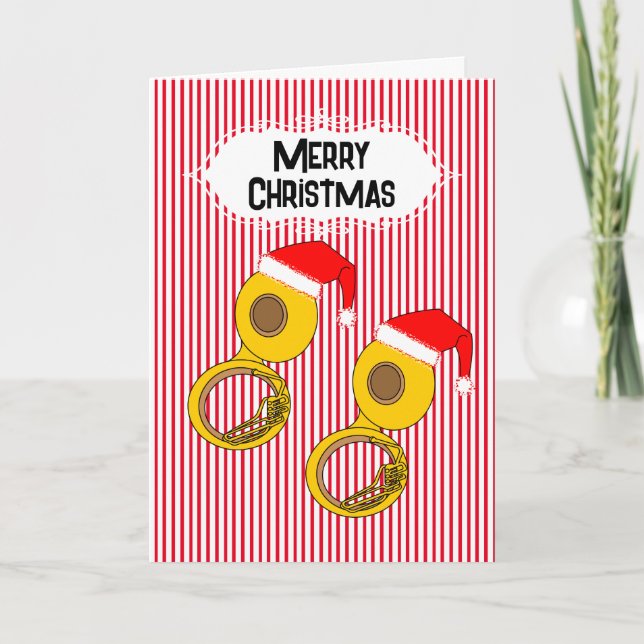 Santa Hat Tuba Srtipes Thank You Card (Front)