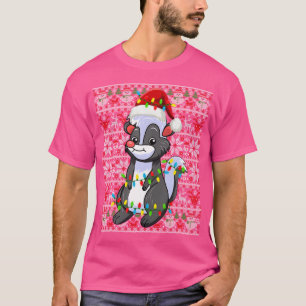 Santa Hat Ugly Christmas Light Skunk T-Shirt