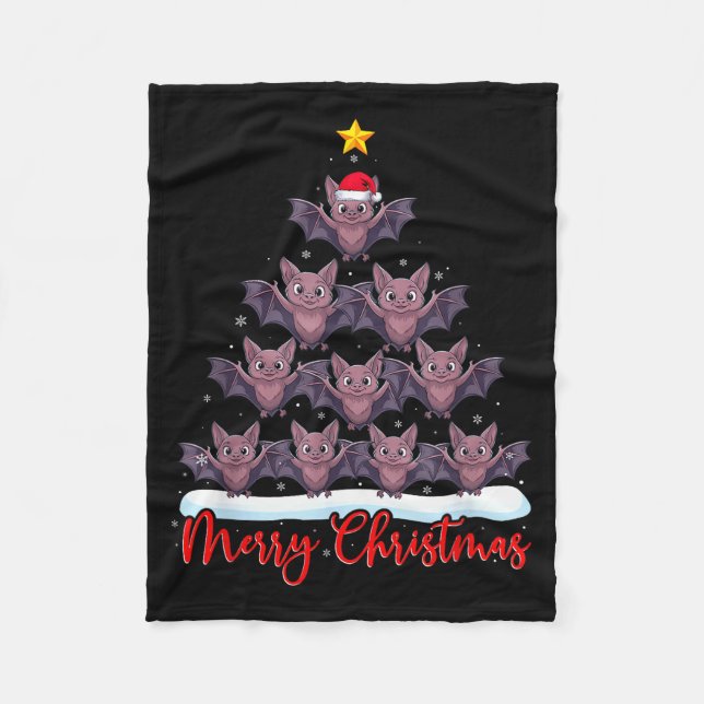 Santa Hat Ugly Xmas Funny Bat Christmas Tree  Fleece Blanket (Front)