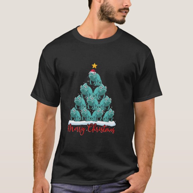 Santa Hat Ugly Xmas Funny Chameleon Christmas Tree T-Shirt (Front)