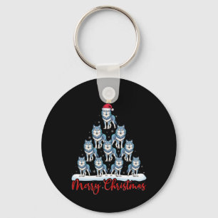 Santa Hat Ugly Xmas Funny Wolf Christmas Tree Key Ring