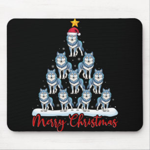 Santa Hat Ugly Xmas Funny Wolf Christmas Tree T Sh Mouse Pad