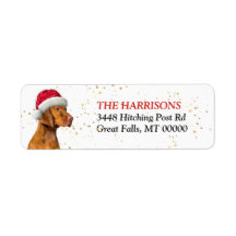 Santa Hat Vizsla Dog Return Address
