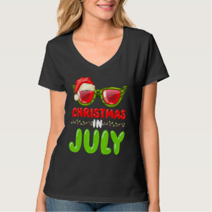 Santa Hat Watermelon Sunglasses Christmas In July T-Shirt