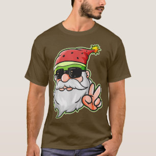 Santa Hat Watermelon Victory Sign Sunglass Christm T-Shirt