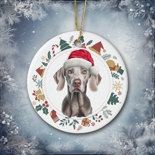 Santa Hat Weimaraner Christmas Images Wreath Ceramic Tree Decoration (Creator Uploaded)