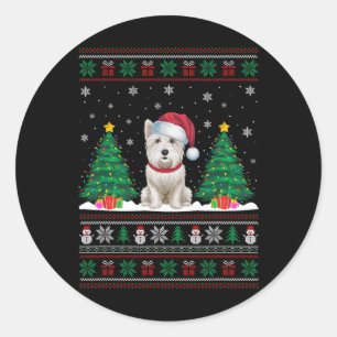 Santa Hat Westie Dog Christmas Tree Lights Ugly Sw Classic Round Sticker