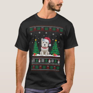 Santa Hat Westie Dog Christmas Tree Lights Ugly Sw T-Shirt