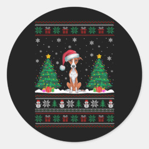Santa Hat Whippet Dog Christmas Tree Lights Ugly S Classic Round Sticker