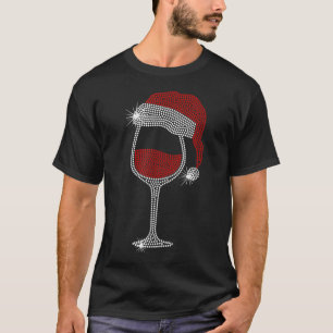Santa Hat Wine Bling Christmas Rhinestone Bling T- T-Shirt