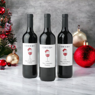 Santa Hat Wine Glass Cheers Personalised Holiday  Wine Label