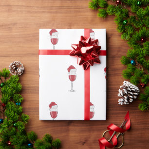 Santa Hat Wine Glass Christmas Wrapping Paper