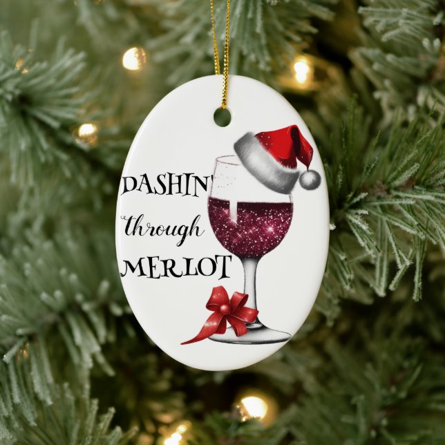 Santa Hat Wine Glass Ornament - Wine Lover Ceramic (Tree)