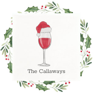 Santa Hat Wine Glass Personalised Christmas Napkin
