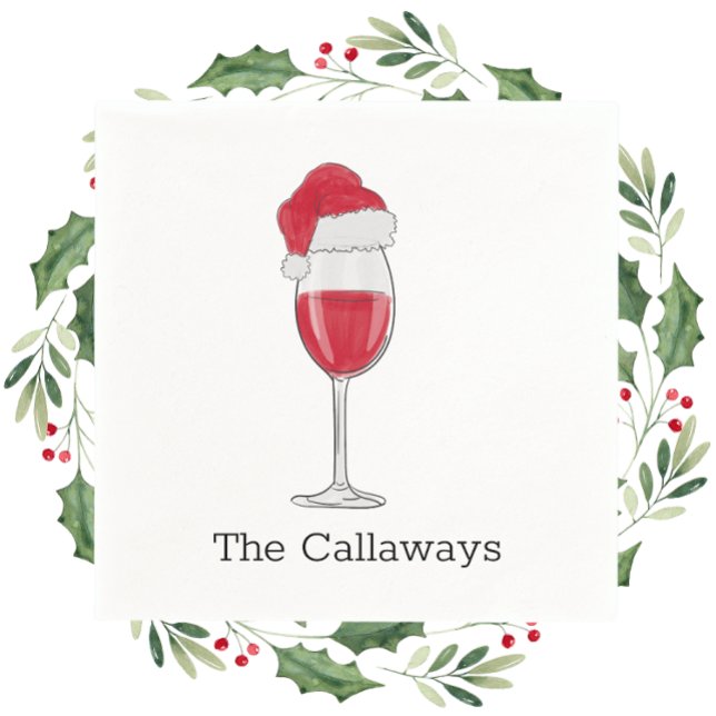 Santa Hat Wine Glass Personalised Holiday Party Napkin (Creator Uploaded)