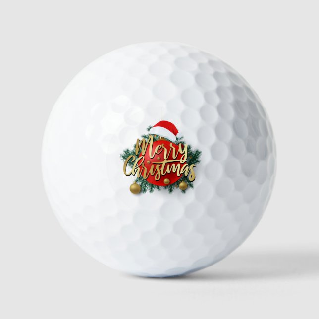 Santa Hat with text Merry Christmas Golf Balls (Front)