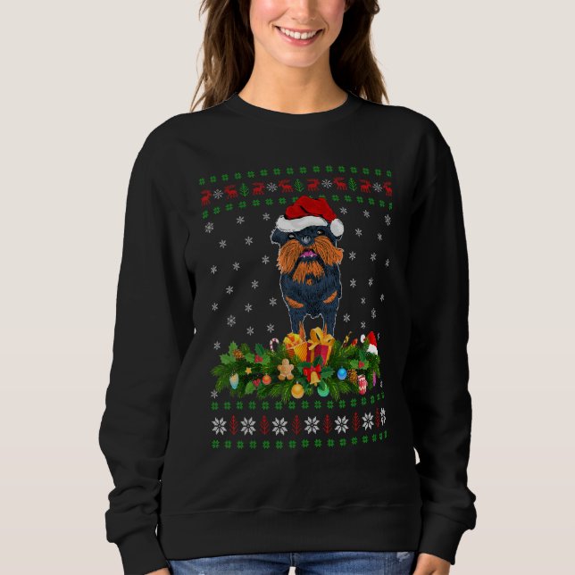 Santa Hat Xmas Lighting Ugly Brussels Griffon Chri Sweatshirt (Front)