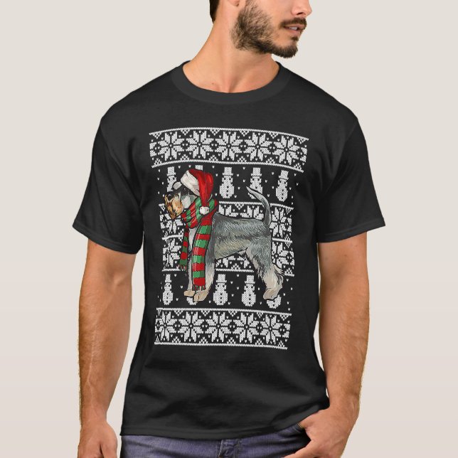 Santa Hat Xmas Miniature Schnauzer Ugly Christmas T-Shirt (Front)