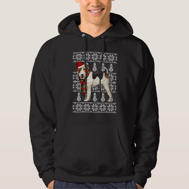 Santa Hat Xmas Wire Fox Terrier Ugly Christmas Hoodie (Front)