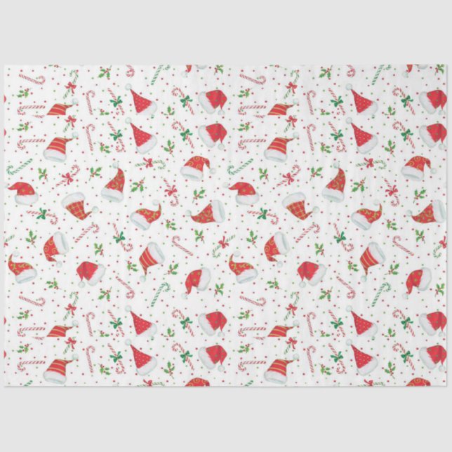 Santa Hats and Candy Canes  Tissue Paper (Front)