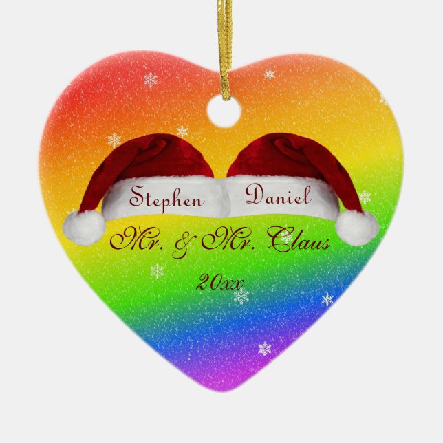 Santa Hats and Rainbows Ceramic Tree Decoration (Front)