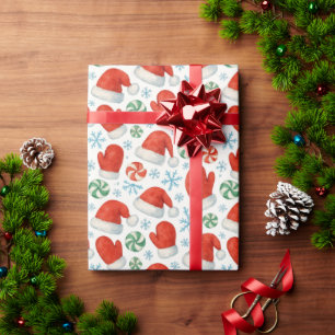 Santa Hats & Snowflakes Wrapping Paper