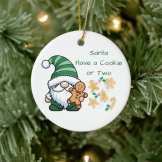 Santa Have a Cookie or Two on a Ceramic Tree Decoration