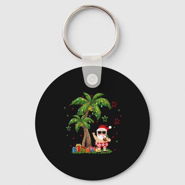 Santa Hawaiian Christmas Palm Tree Lights Xmas  Key Ring (Front)
