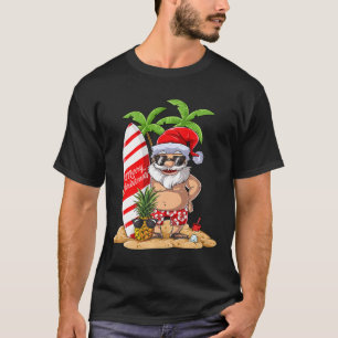Santa Hawaiian Surfing T Shirt Christmas Summer Su