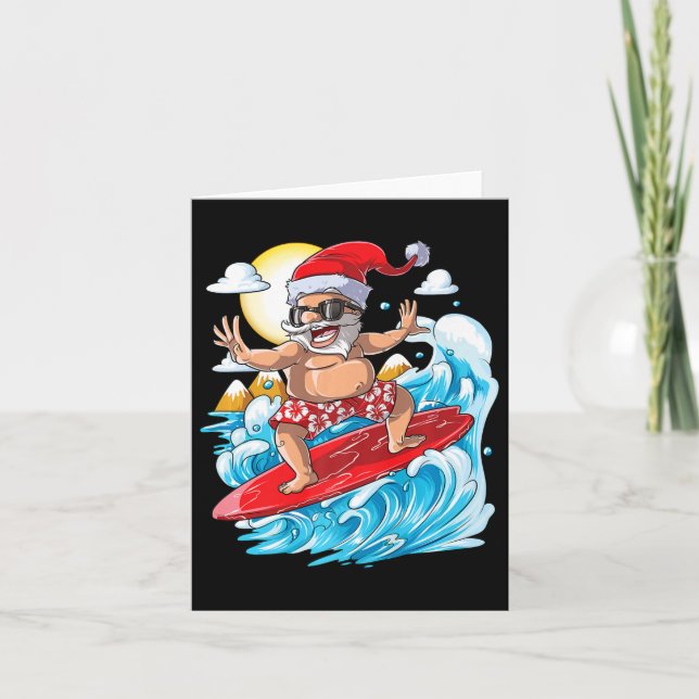 Santa Hawaiian Surfing T Shirt Christmas Summer Su Card (Front)