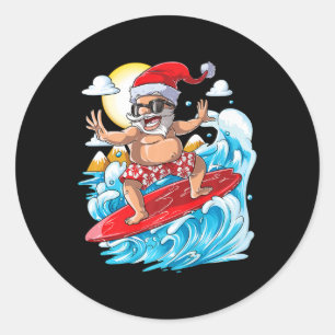Santa Hawaiian Surfing T Shirt Christmas Summer Su Classic Round Sticker