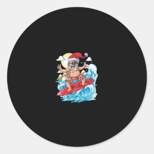 Santa Hawaiian Surfing T Shirt Christmas Summer Su Classic Round Sticker