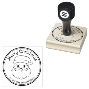 Santa Head Line Art Illustration With Custom Text Rubber Stamp