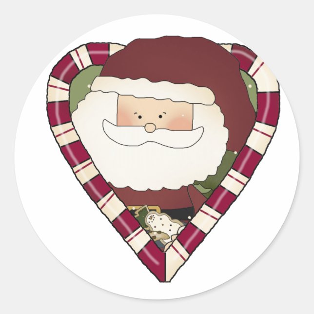 Santa Heart Holiday Tshirts and Gifts Classic Round Sticker (Front)