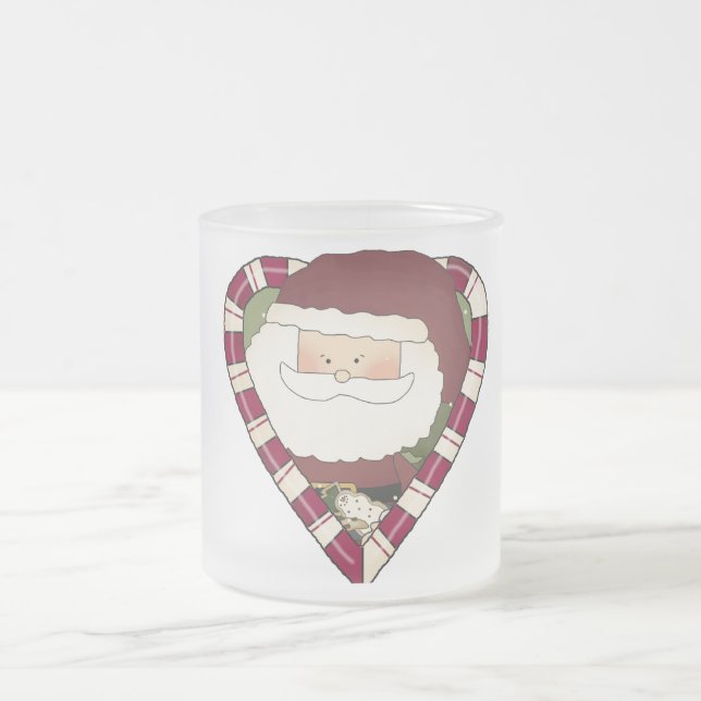 Santa Heart Holiday Tshirts and Gifts Frosted Glass Coffee Mug (Center)